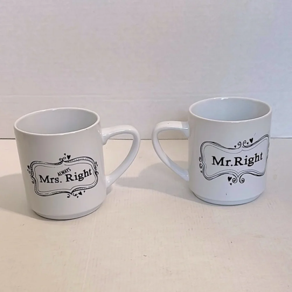 Pier 1 Mug Set Mr. Right Mrs. Always Right 14oz